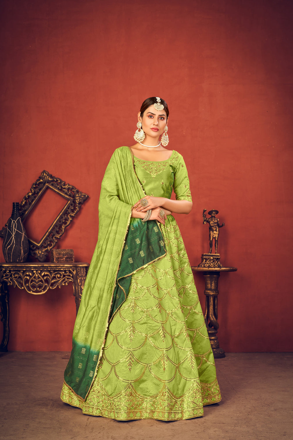 Floracance Green With Art Silk Fabric And Heavy Thread With Sequince Embroidered Work And Including Heavy Can-Can And Canvas Lehenga Choli