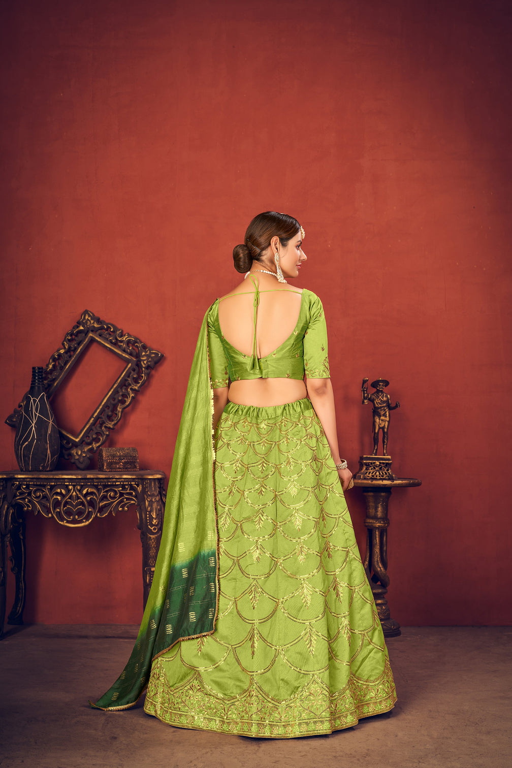 Floracance Green With Art Silk Fabric And Heavy Thread With Sequince Embroidered Work And Including Heavy Can-Can And Canvas Lehenga Choli