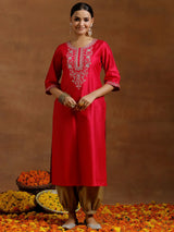 Gerua Pink Embroidered Silk Straight Kurta
