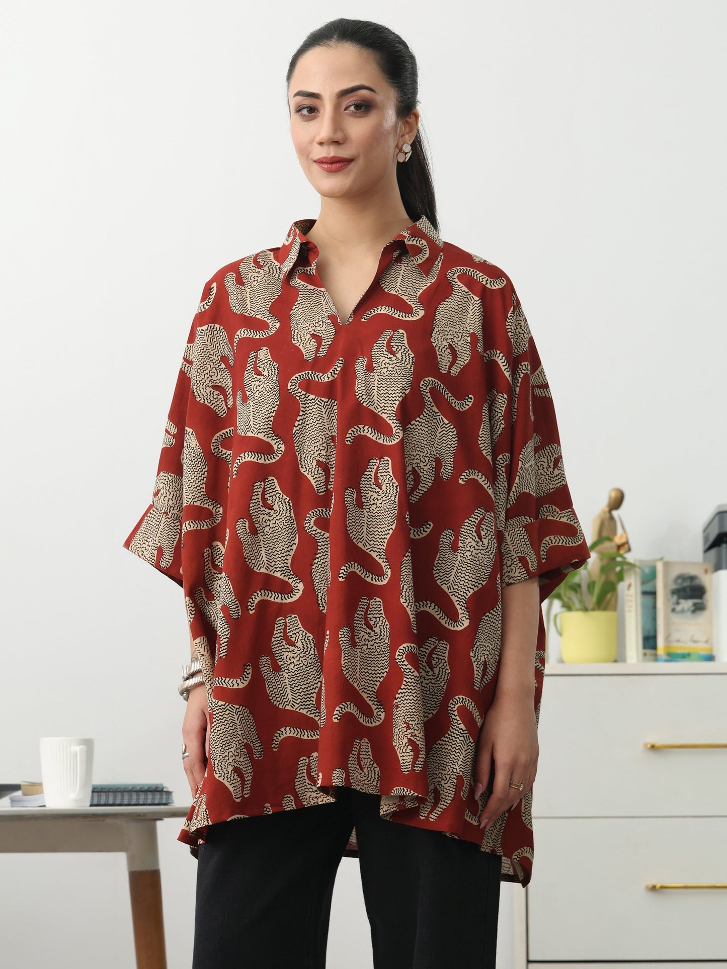 Gerua Power Move Red Quirky Print Cotton Blend Shirt