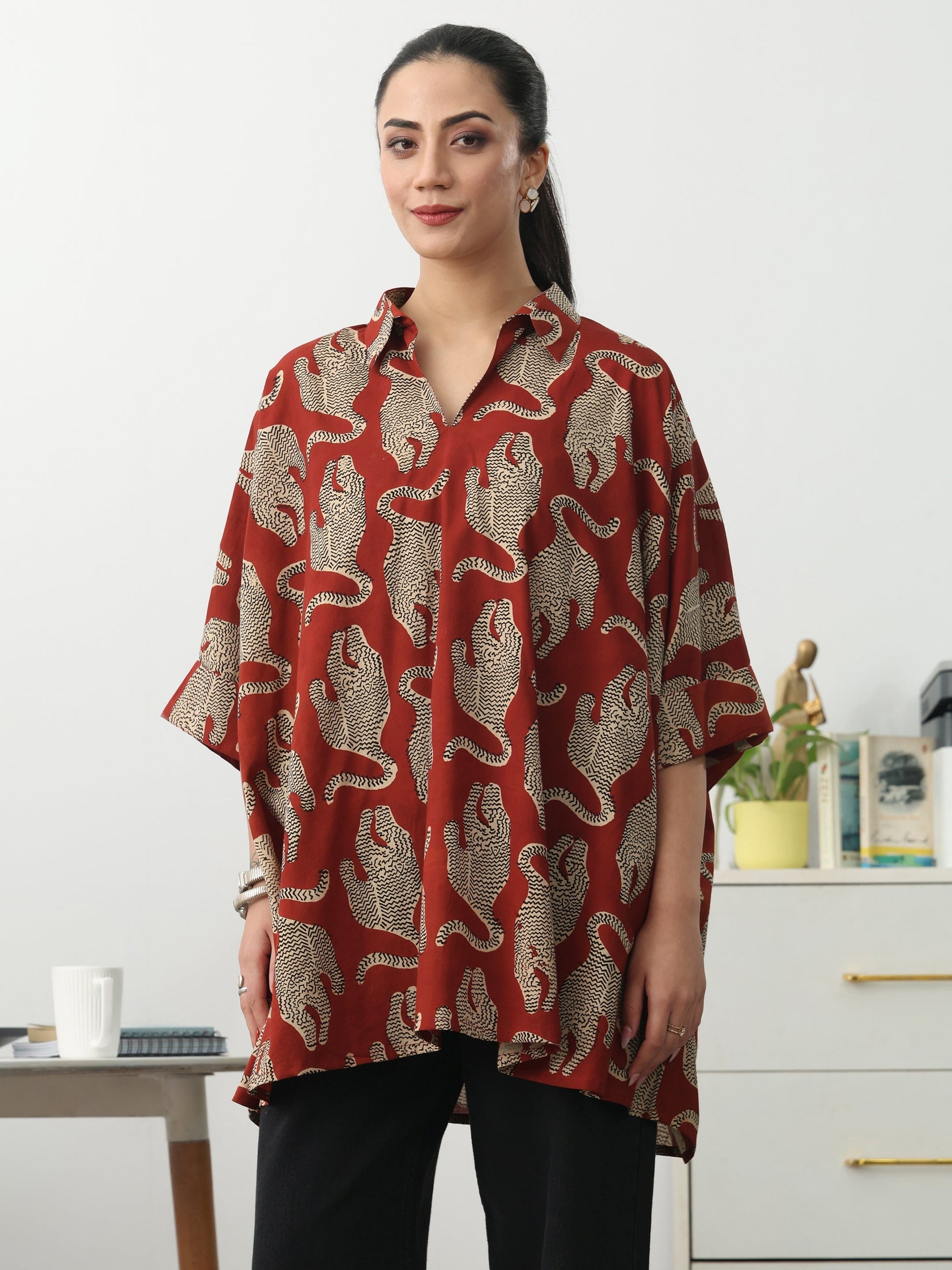 Gerua Power Move Red Quirky Print Cotton Blend Shirt