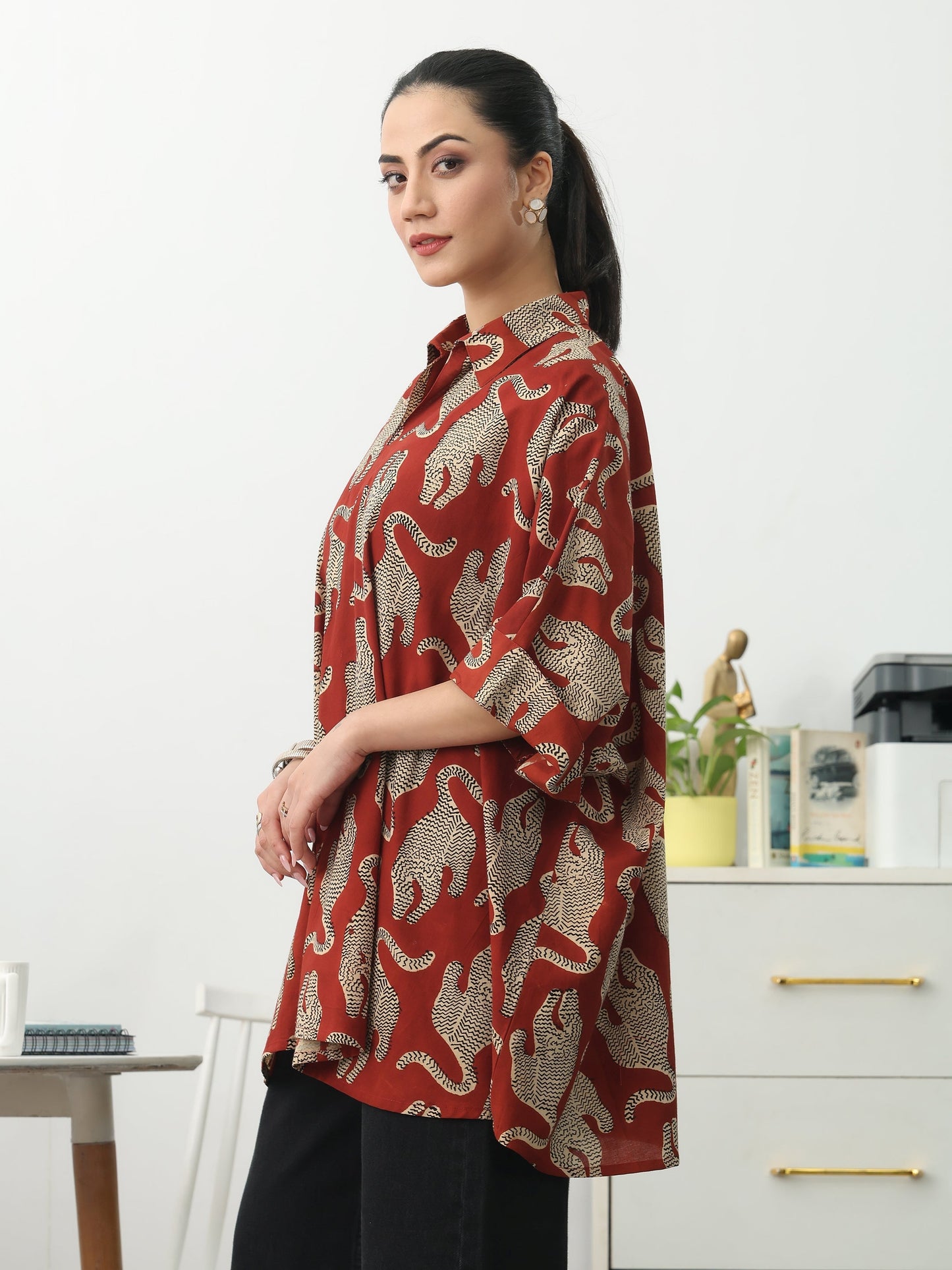 Gerua Power Move Red Quirky Print Cotton Blend Shirt