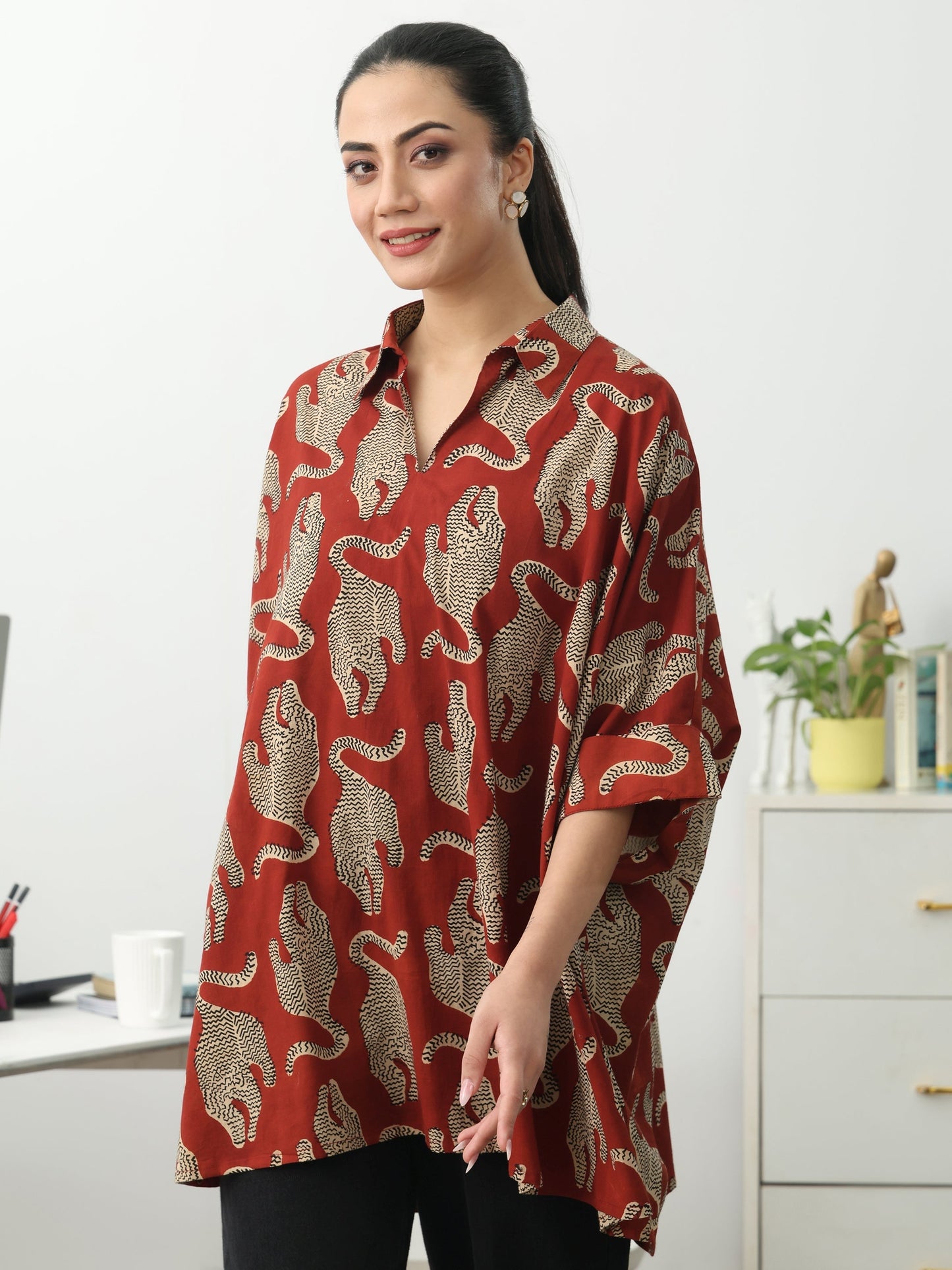 Gerua Power Move Red Quirky Print Cotton Blend Shirt