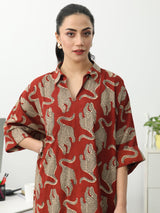 Gerua Power Move Red Quirky Print Cotton Blend Shirt