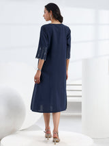 Gerua Blue Solid Cotton Blend A-Line One Piece Dress