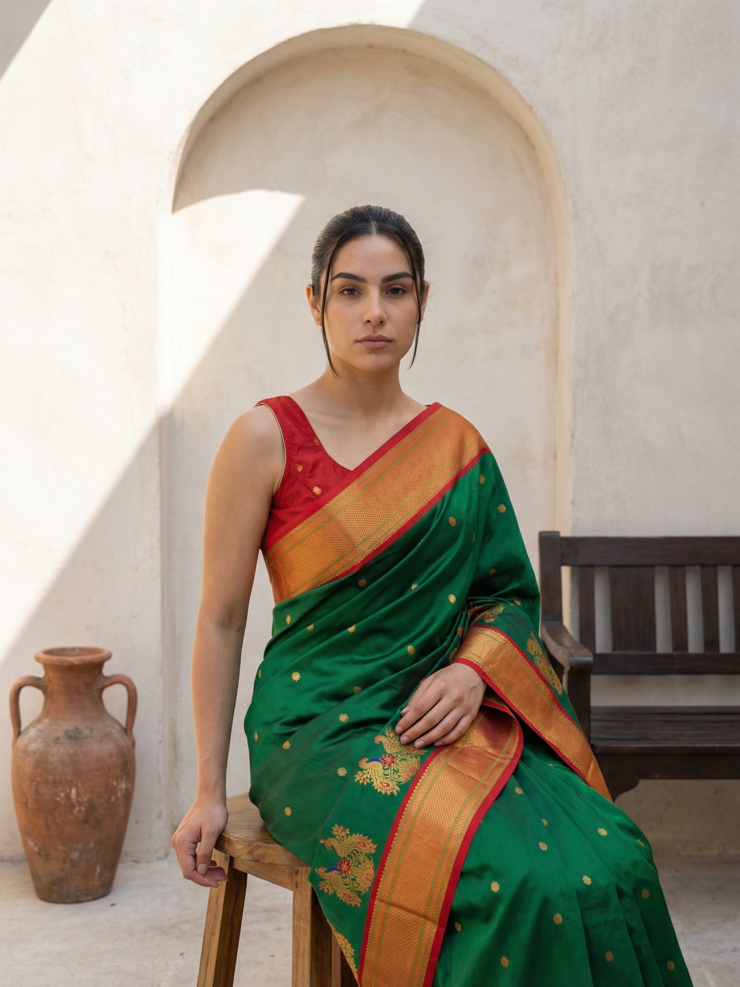Premium Soft Silk Paithani Saree with Polka Motifs, Peacock Border and Traditional Pallu