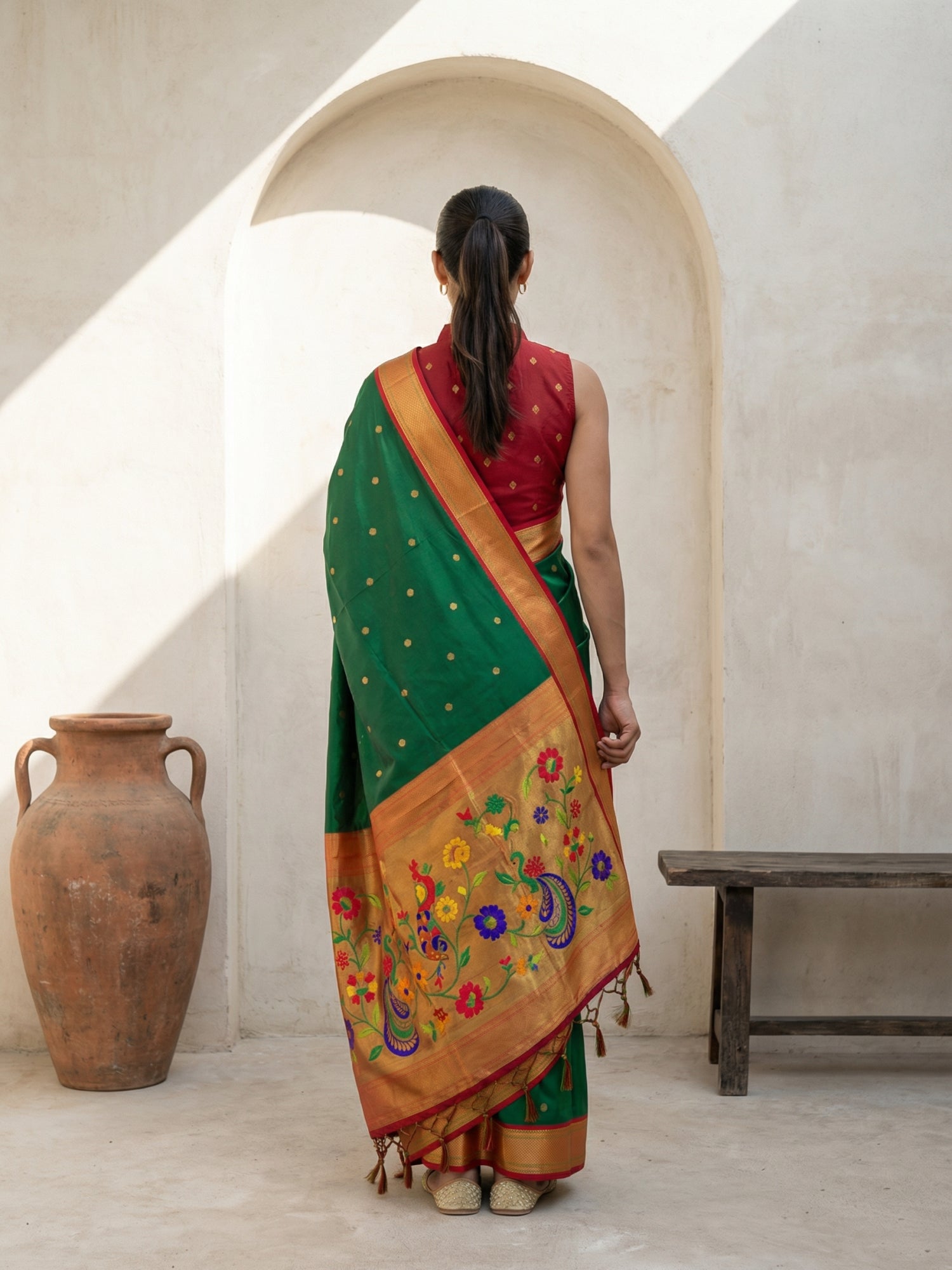 Premium Soft Silk Paithani Saree with Polka Motifs, Peacock Border and Traditional Pallu