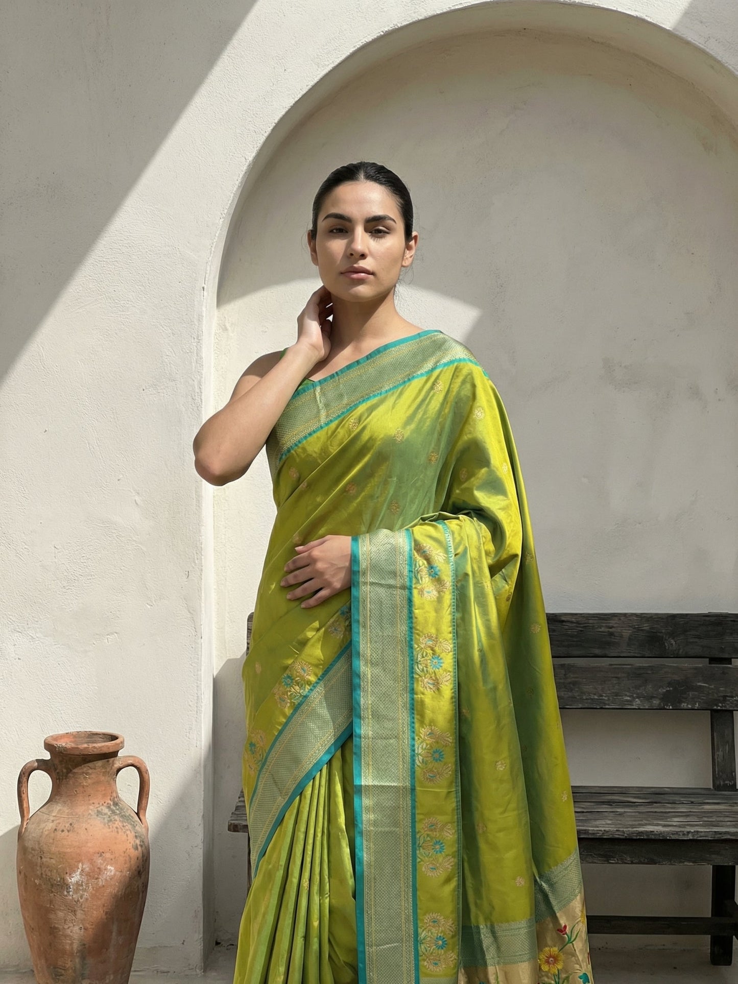 Premium Soft Silk Paithani Saree with Polka Motifs, Peacock Border and Traditional Pallu