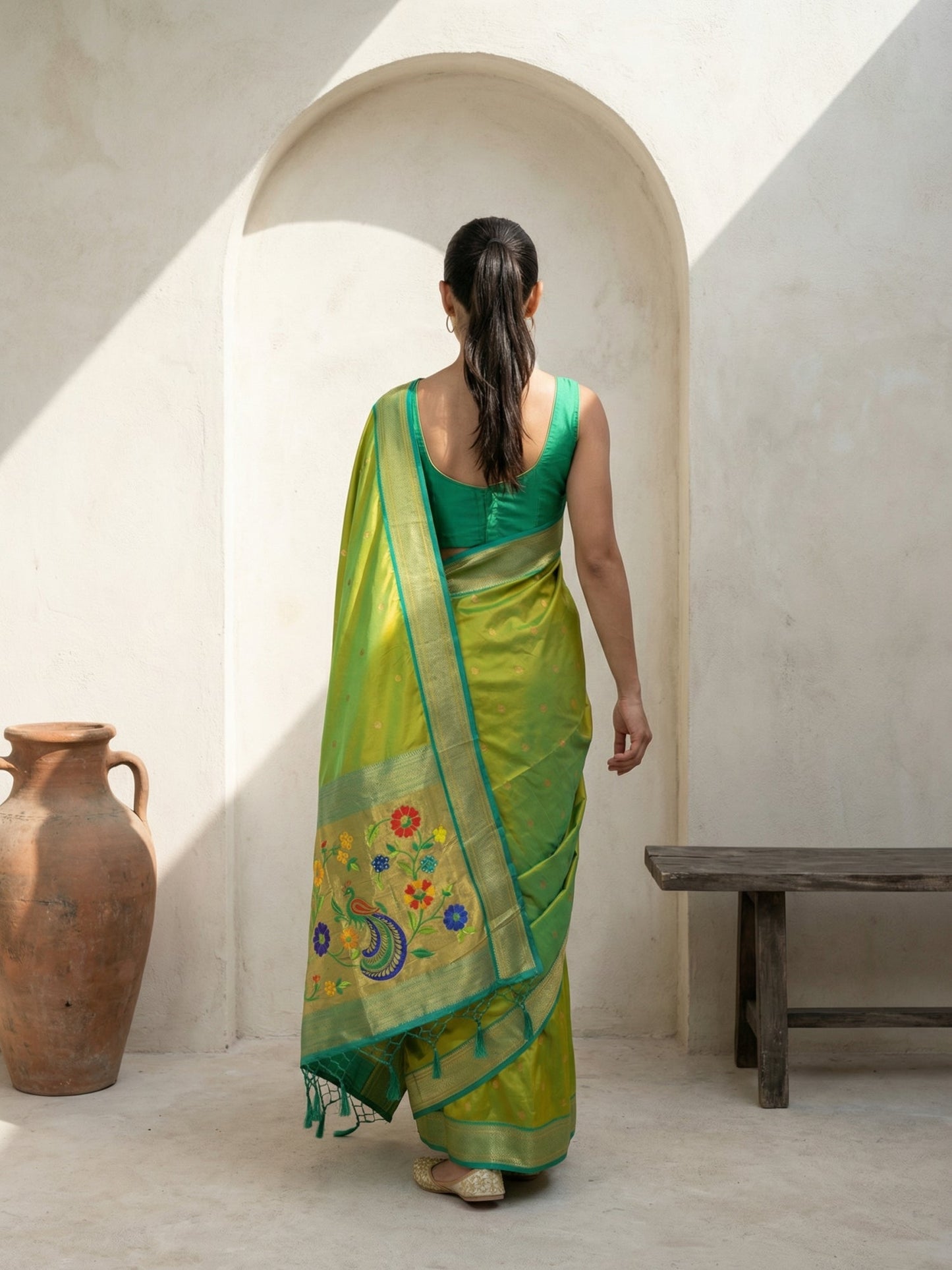 Premium Soft Silk Paithani Saree with Polka Motifs, Peacock Border and Traditional Pallu