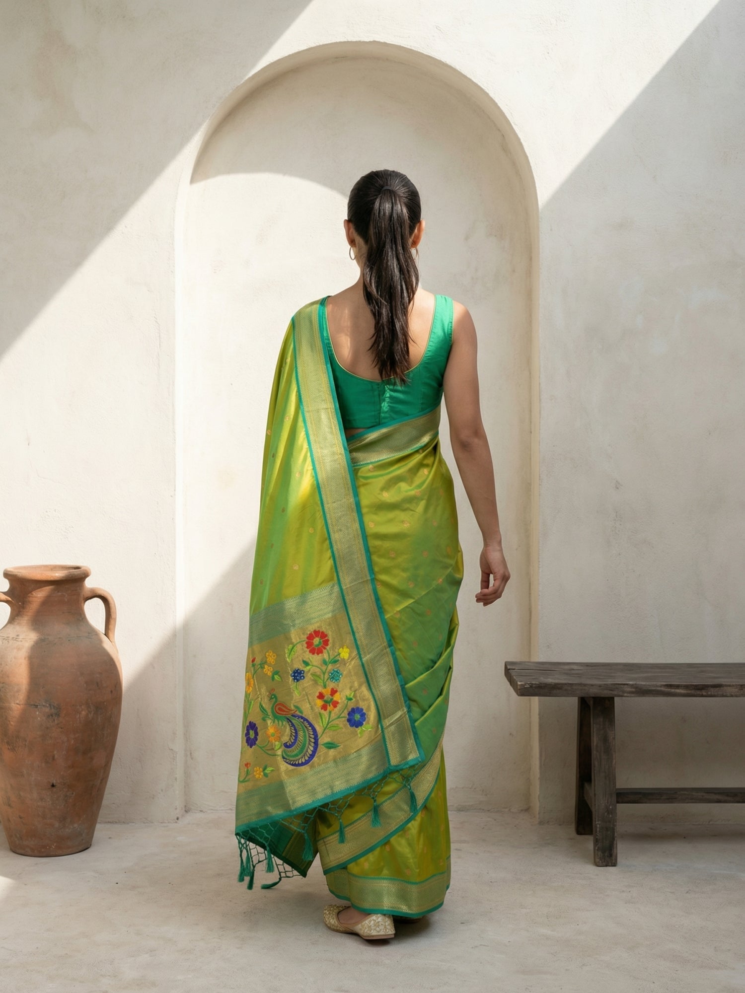 Premium Soft Silk Paithani Saree with Polka Motifs, Peacock Border and Traditional Pallu