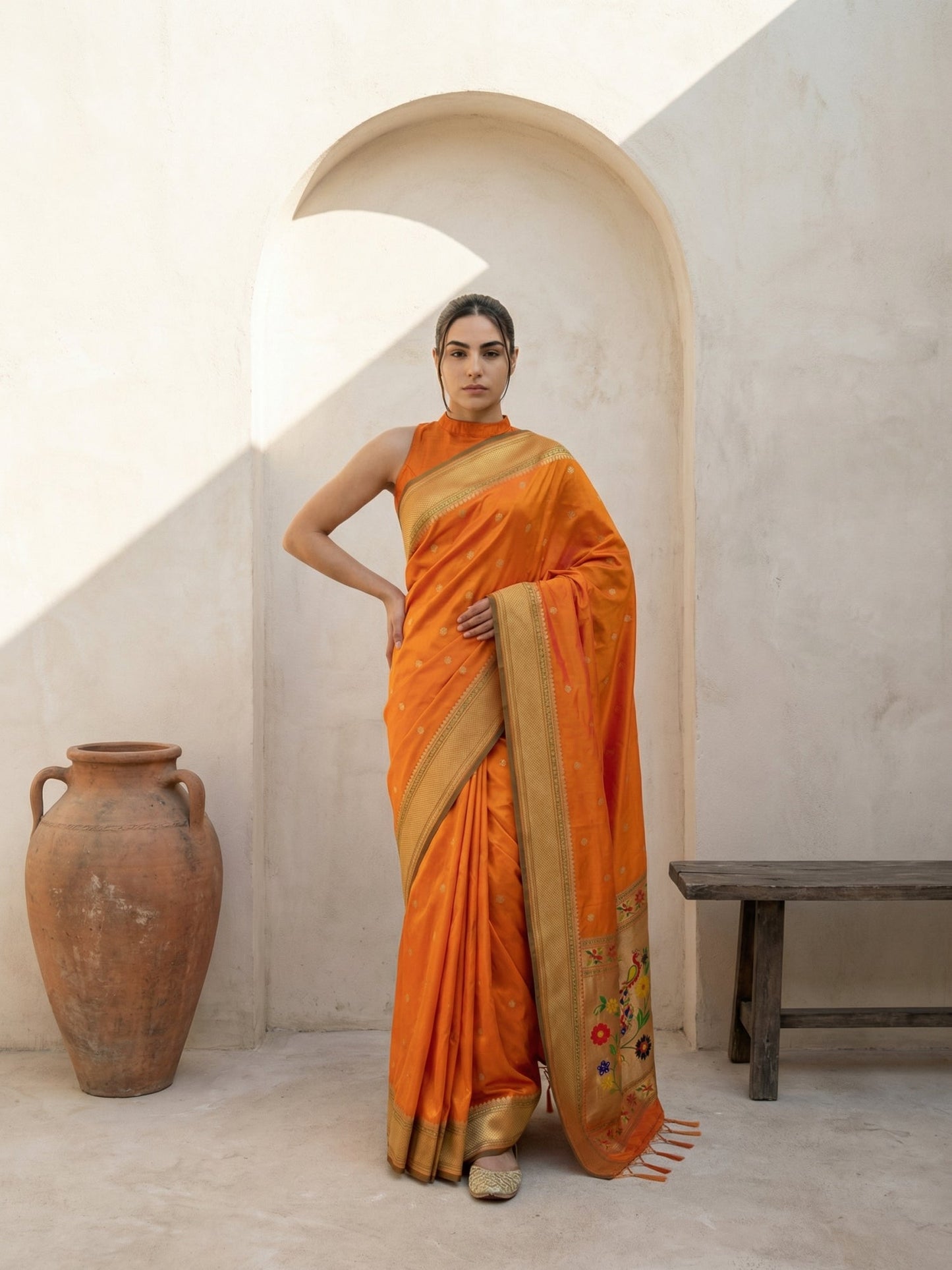 Premium Soft Silk Paithani Saree with Polka Motifs, Peacock Border and Traditional Pallu