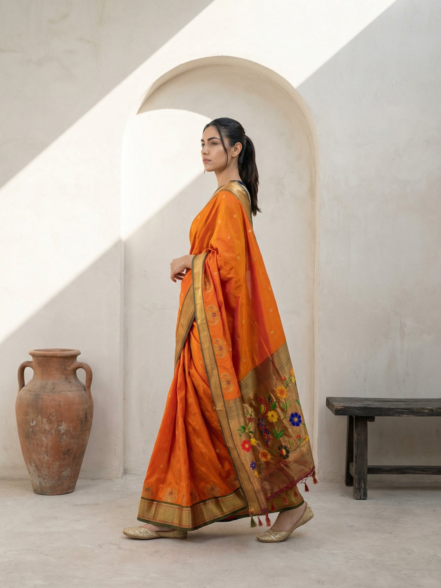 Premium Soft Silk Paithani Saree with Polka Motifs, Peacock Border and Traditional Pallu