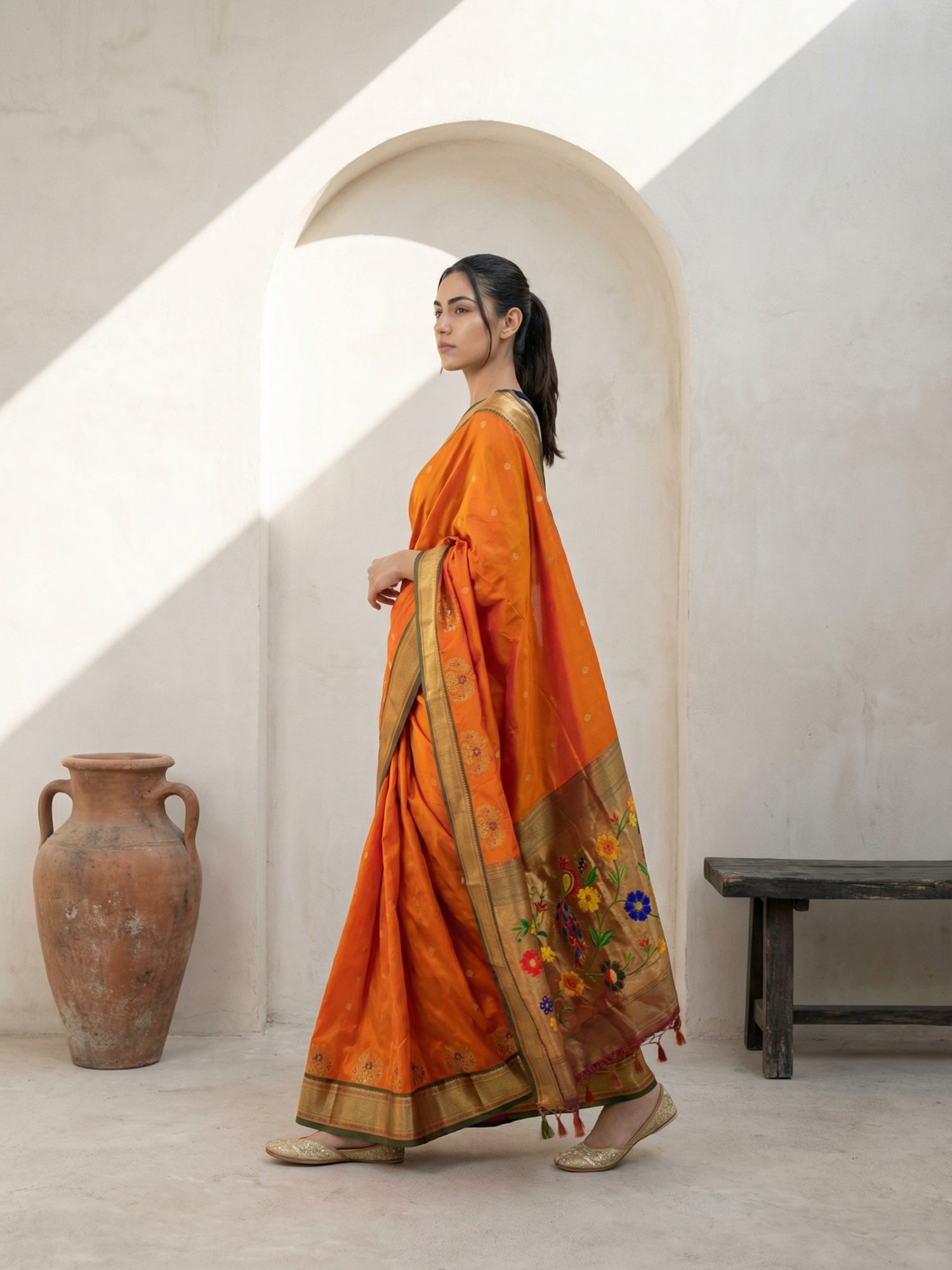Premium Soft Silk Paithani Saree with Polka Motifs, Peacock Border and Traditional Pallu