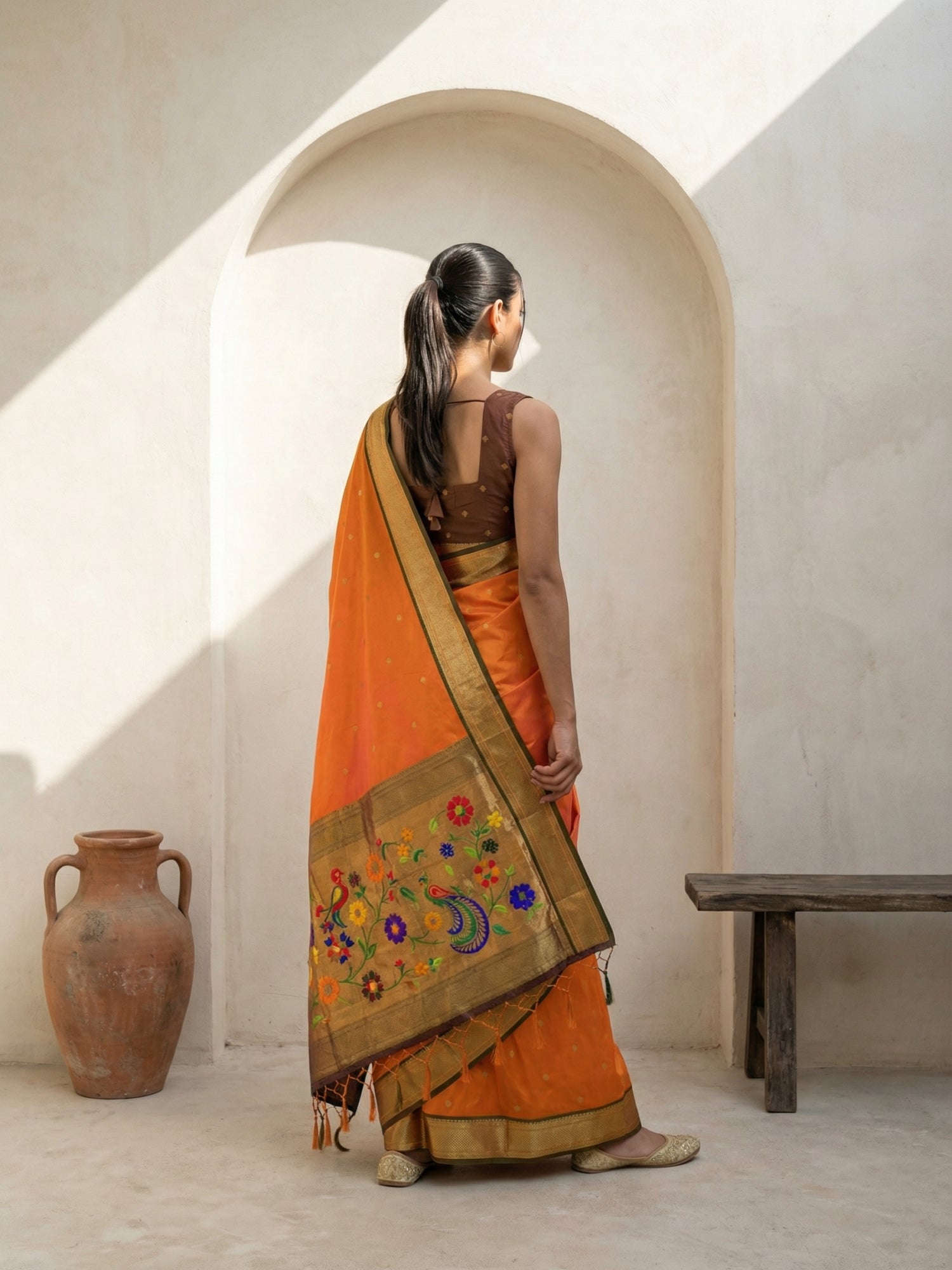 Premium Soft Silk Paithani Saree with Polka Motifs, Peacock Border and Traditional Pallu