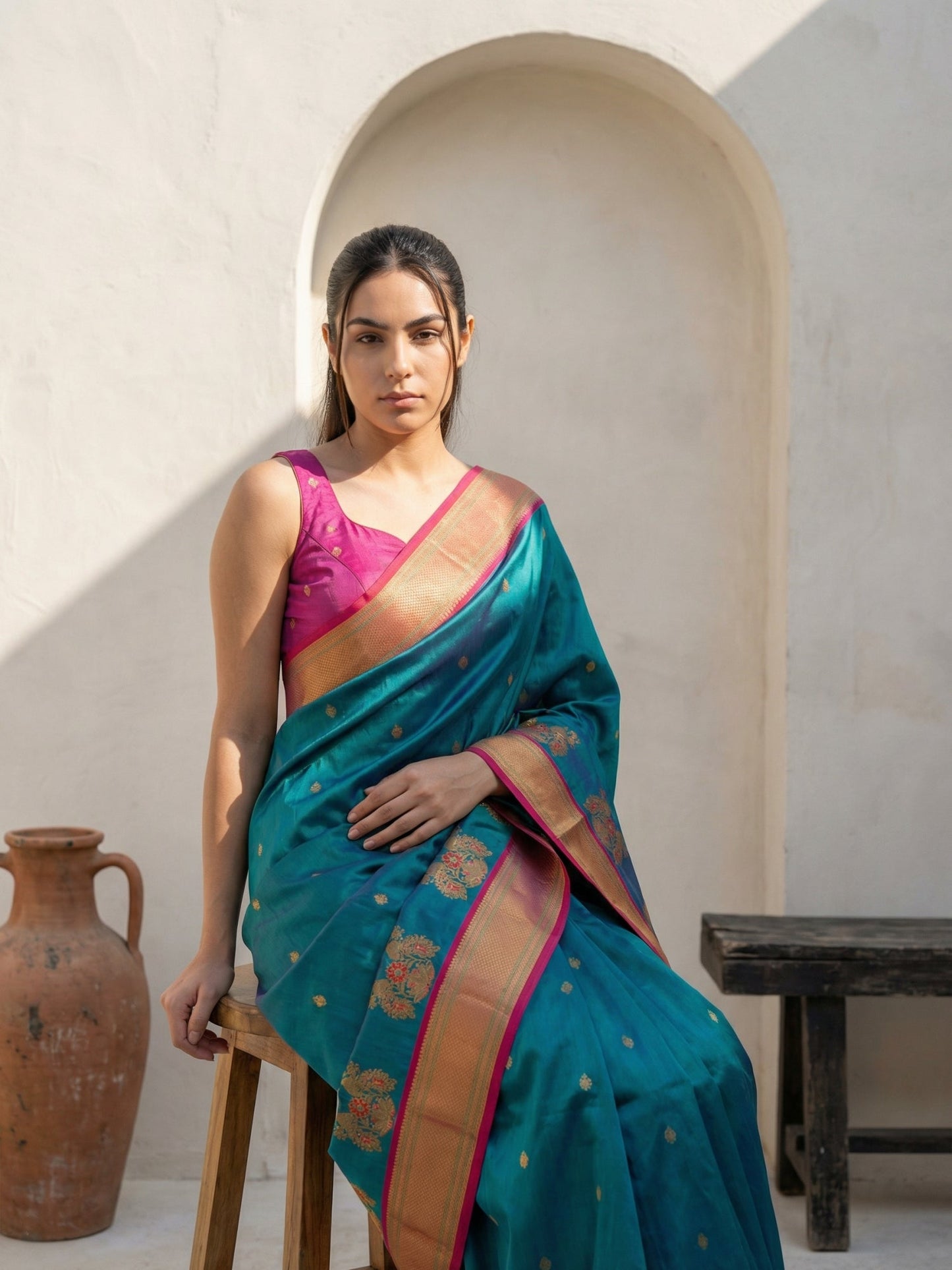 Premium Soft Silk Paithani Saree with Polka Motifs, Peacock Border and Traditional Pallu