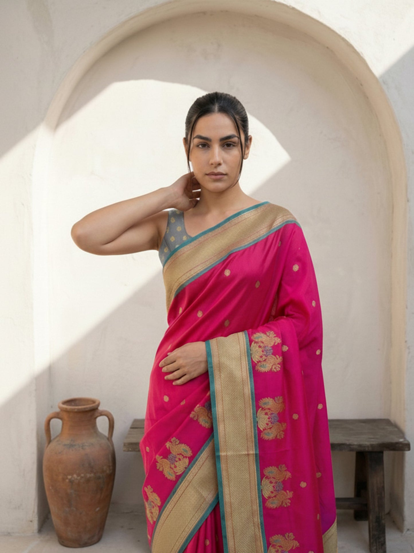 Premium Soft Silk Paithani Saree with Polka Motifs, Peacock Border and Traditional Pallu