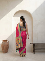 Premium Soft Silk Paithani Saree with Polka Motifs, Peacock Border and Traditional Pallu