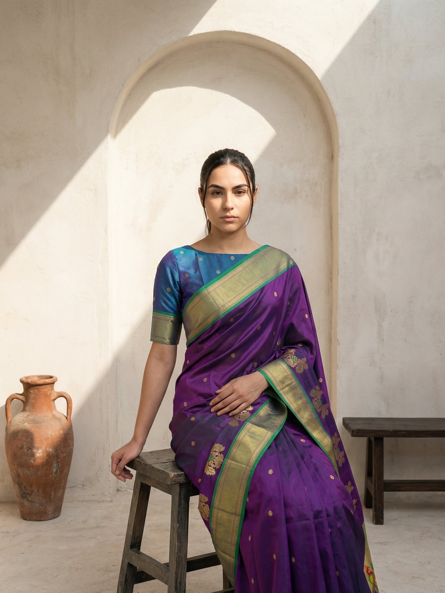 Premium Soft Silk Paithani Saree with Polka Motifs, Peacock Border and Traditional Pallu
