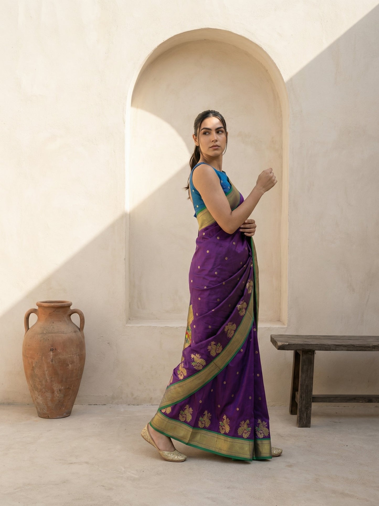 Premium Soft Silk Paithani Saree with Polka Motifs, Peacock Border and Traditional Pallu