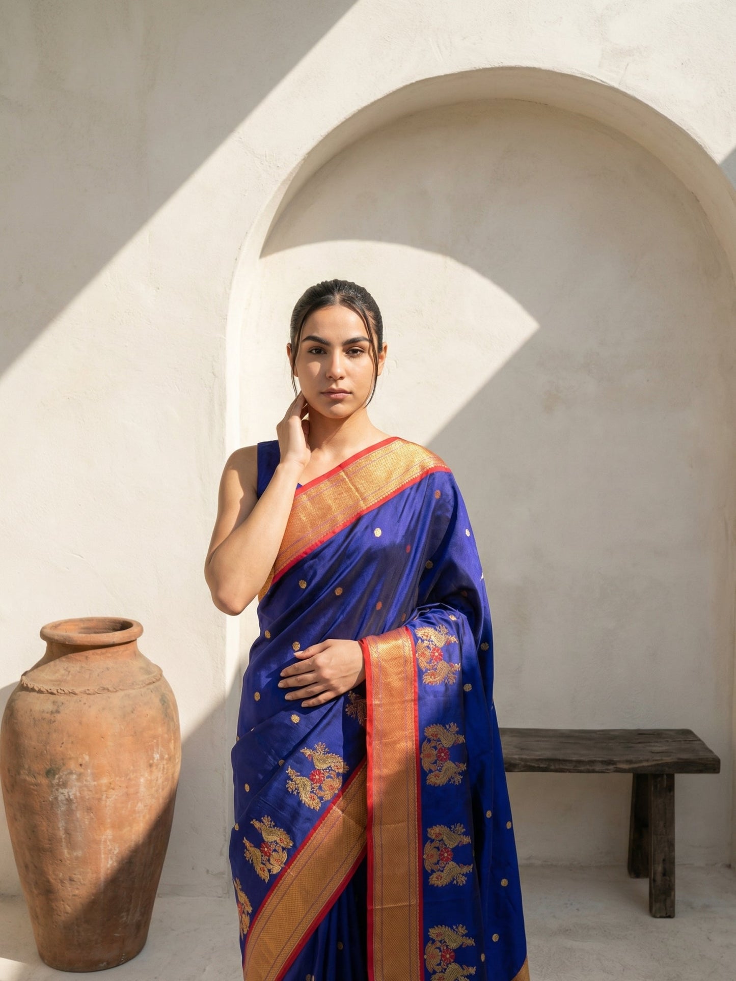 Premium Soft Silk Paithani Saree with Polka Motifs, Peacock Border and Traditional Pallu