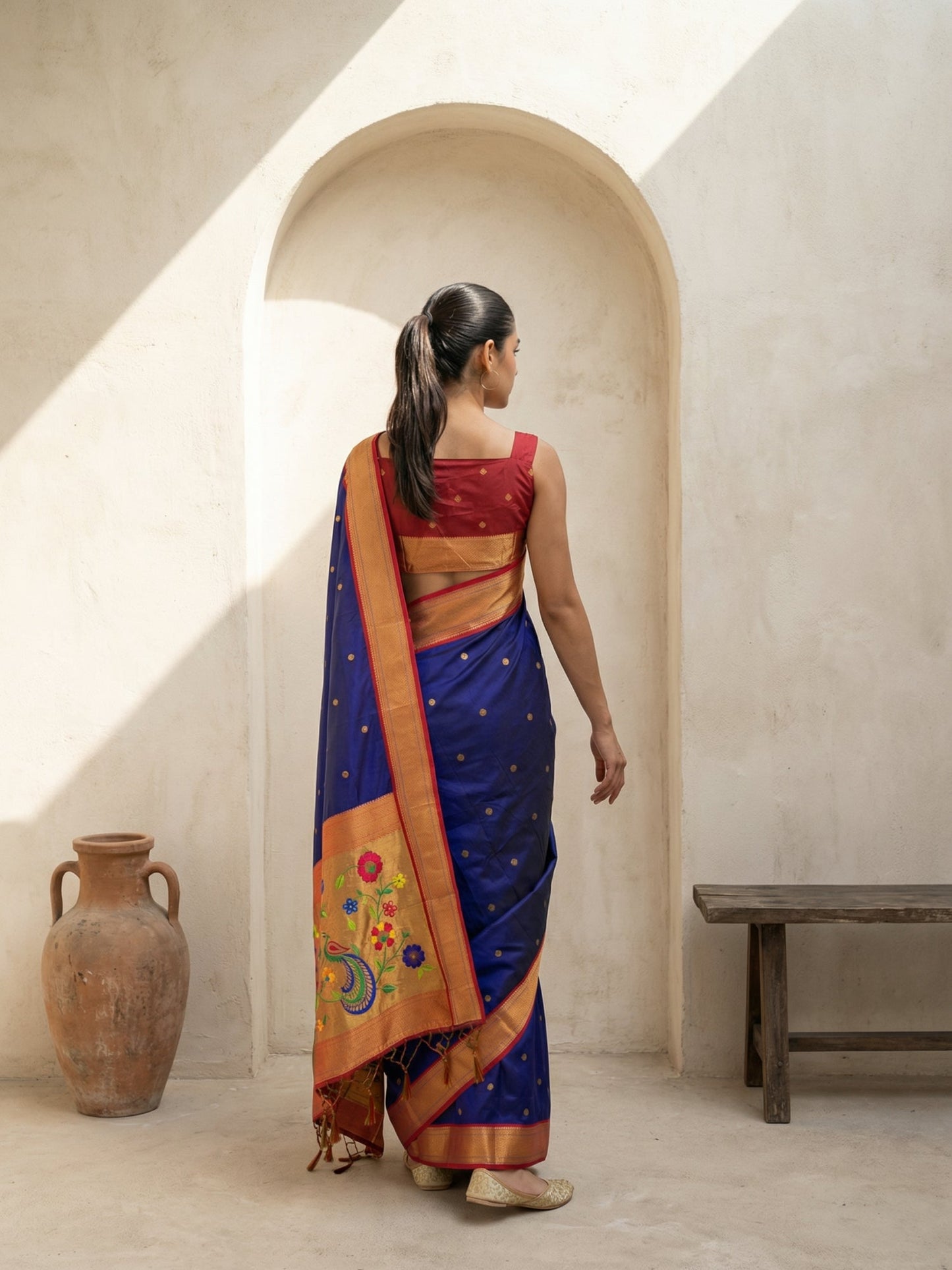 Premium Soft Silk Paithani Saree with Polka Motifs, Peacock Border and Traditional Pallu