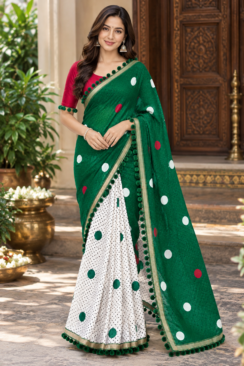 Emerald Breeze Green Mul Cotton Saree