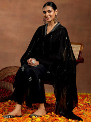 Mameraa Black Embroidered Straight Suit With Dupatta - Mameraa