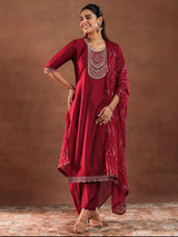 Gerua Red Yoke Design Silk Blend Straight Suit With Dupatta-color check