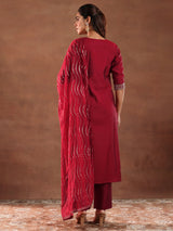 Gerua Red Yoke Design Silk Blend Straight Suit With Dupatta-color check