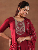 Gerua Red Yoke Design Silk Blend Straight Suit With Dupatta-color check