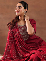 Gerua Red Yoke Design Silk Blend Straight Suit With Dupatta-color check