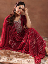 Gerua Red Yoke Design Silk Blend Straight Suit With Dupatta-color check