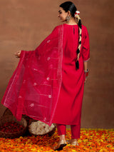Gerua Red Embroidered Silk Blend Straight Suit With Dupatta
