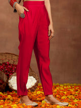 Gerua Red Embroidered Silk Blend Straight Suit With Dupatta