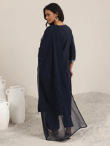 Gerua Navy Embroidered Silk Blend Straight Suits With Dupatta