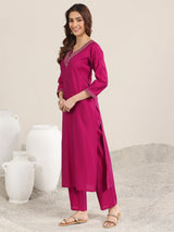 Gerua Burgundy Yoke Design Silk Blend Straight Suit With Dupatta