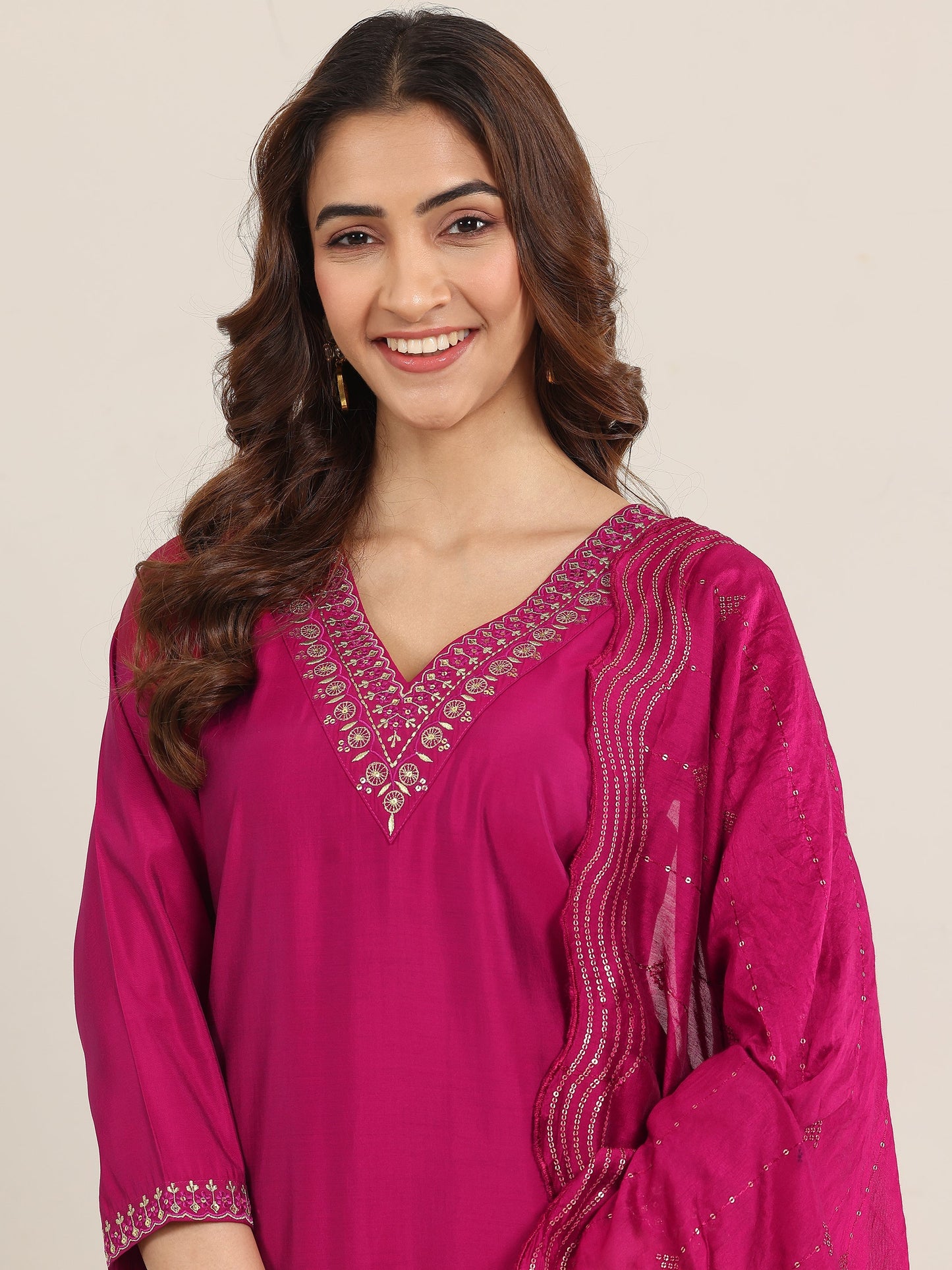 Gerua Burgundy Yoke Design Silk Blend Straight Suit With Dupatta