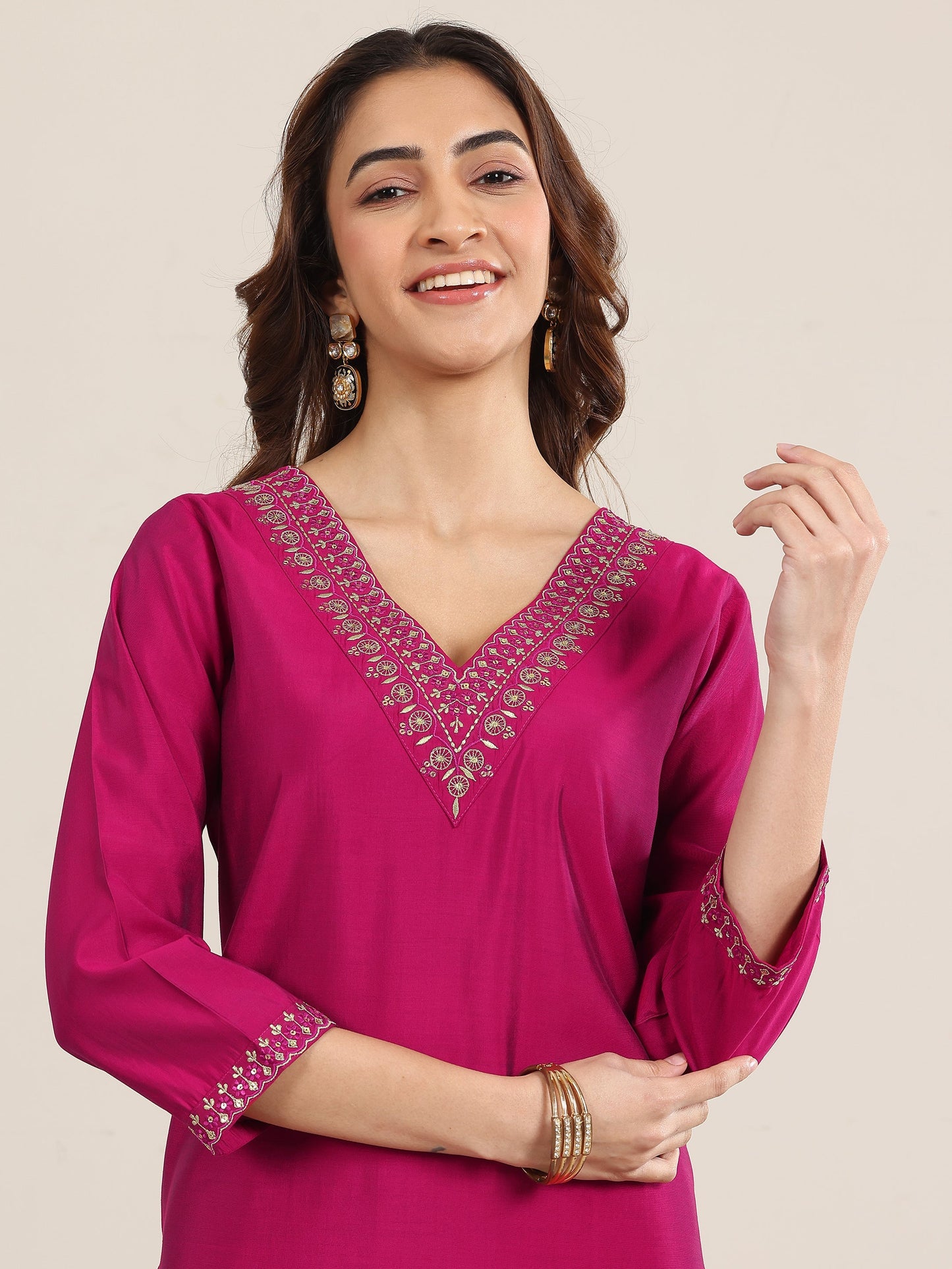 Gerua Burgundy Yoke Design Silk Blend Straight Suit With Dupatta