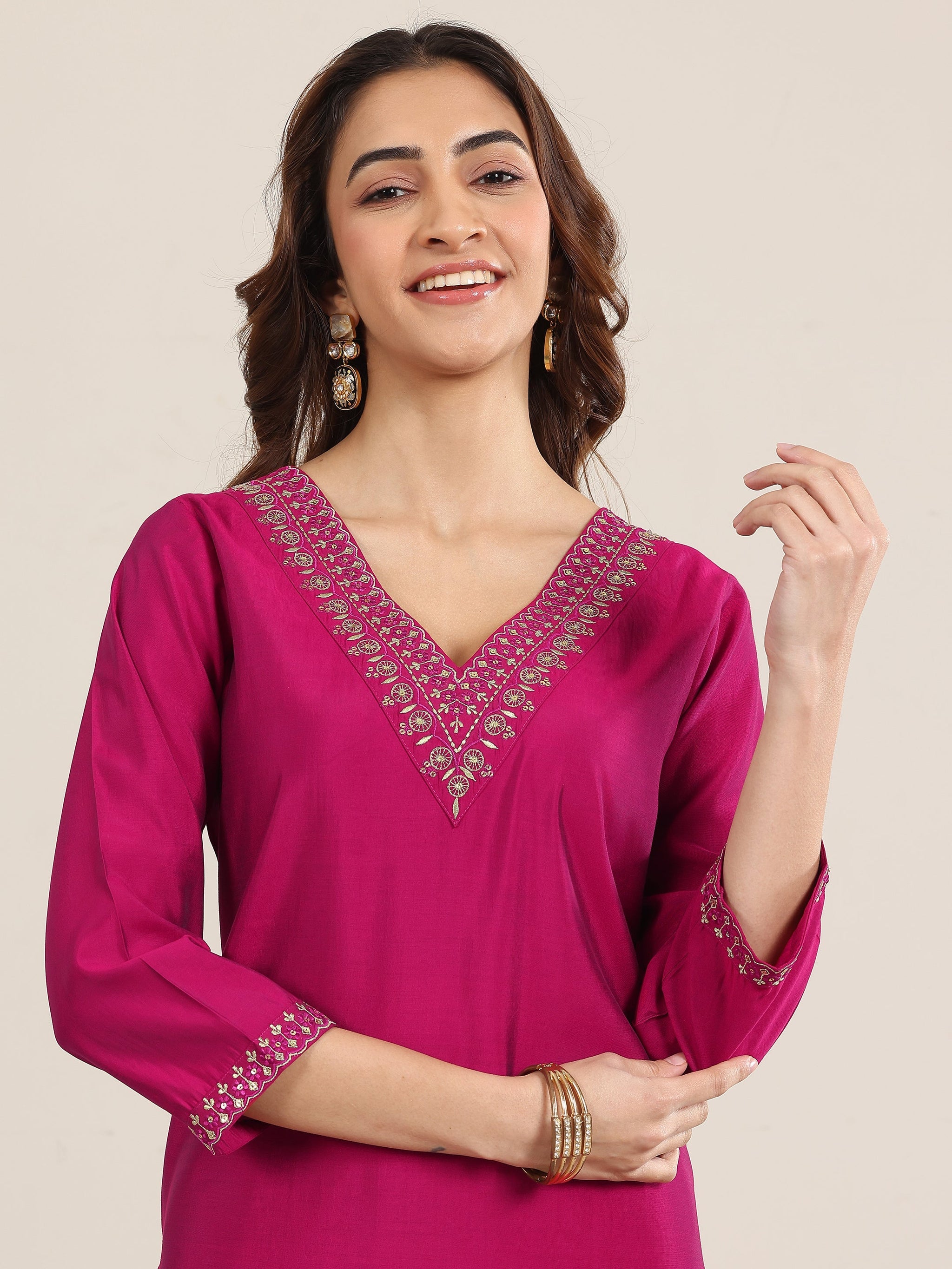 Gerua Burgundy Yoke Design Silk Blend Straight Suit With Dupatta