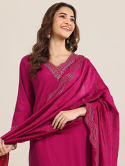 Mameraa Burgundy Yoke Design Straight Suit With Dupatta - Mameraa