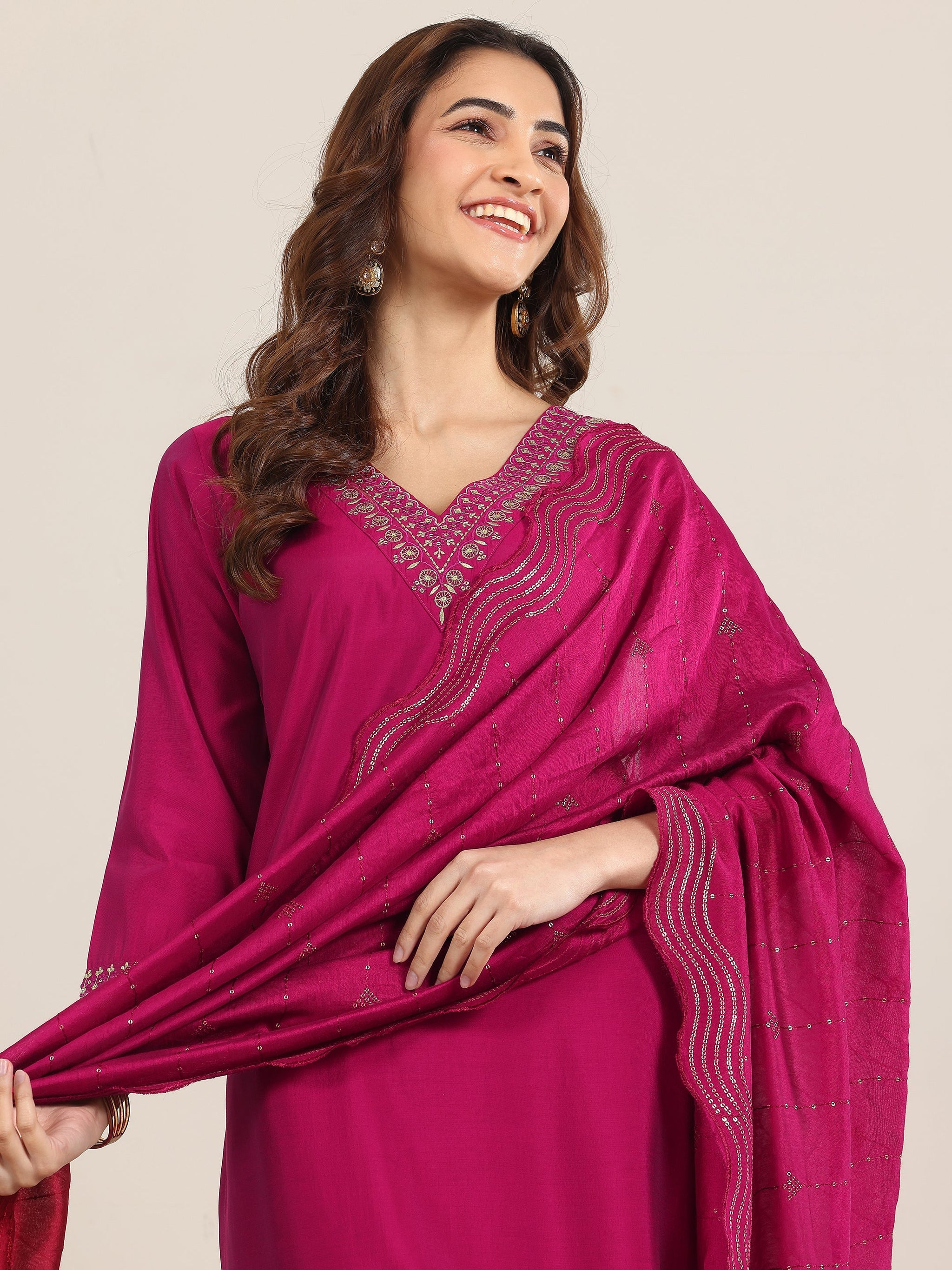 Gerua Burgundy Yoke Design Silk Blend Straight Suit With Dupatta