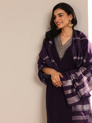 Mameraa Burgundy Yoke Design Straight Suit Set With Dupatta - Mameraa