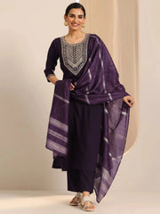 Mameraa Burgundy Yoke Design Straight Suit Set With Dupatta