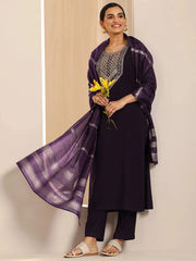 Mameraa Burgundy Yoke Design Straight Suit Set With Dupatta - Mameraa