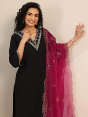 Mameraa Black Yoke Design Straight Suit Set With Dupatta - Mameraa