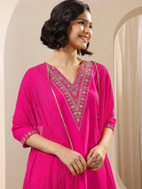 Gerua Pink Embroidered Silk Blend Straight Suit Sets With Dupatta