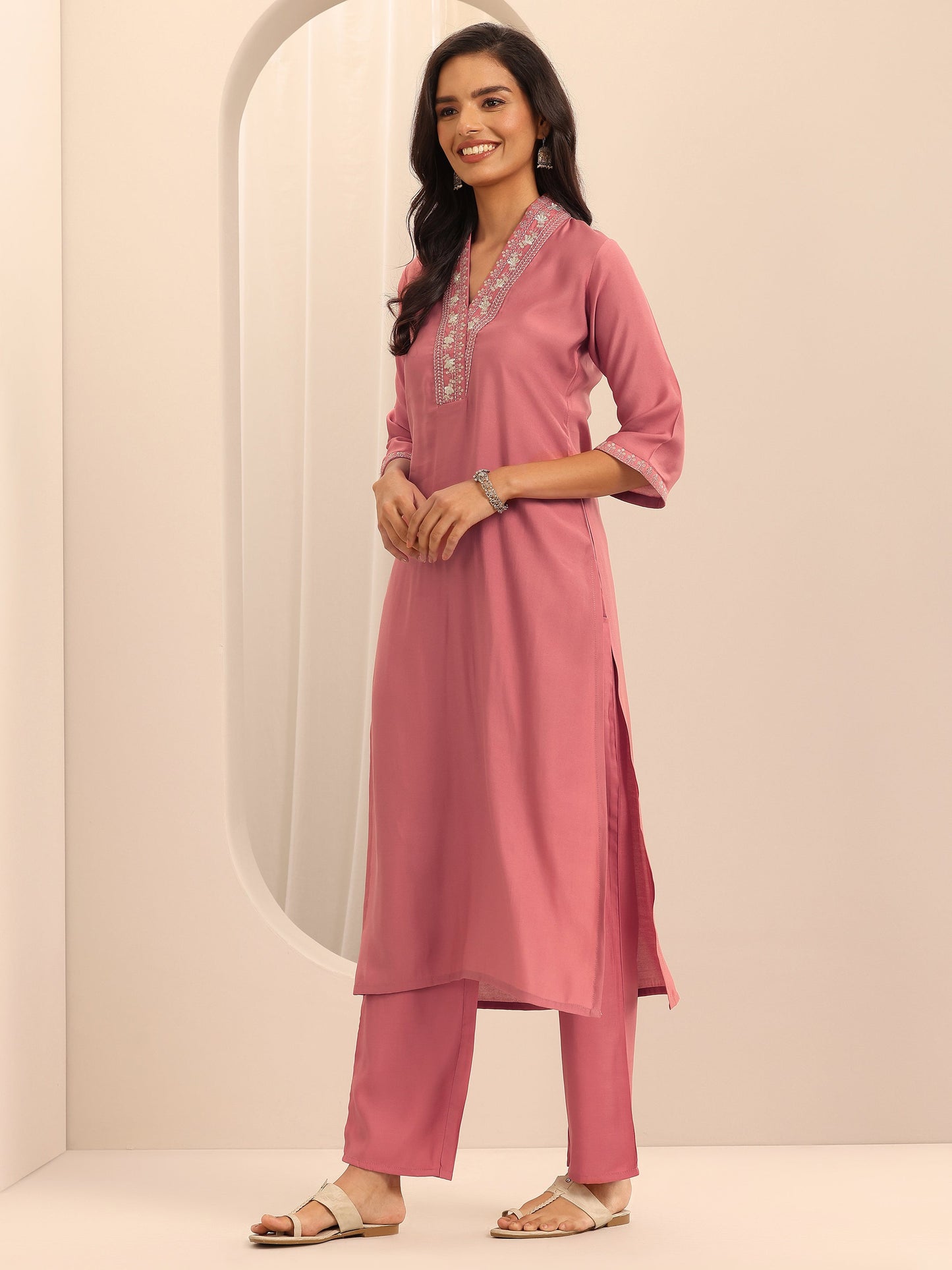 Gerua Peach Embellished Silk Blend Straight Suit Set With Dupatta