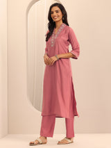 Gerua Peach Embellished Silk Blend Straight Suit Set With Dupatta