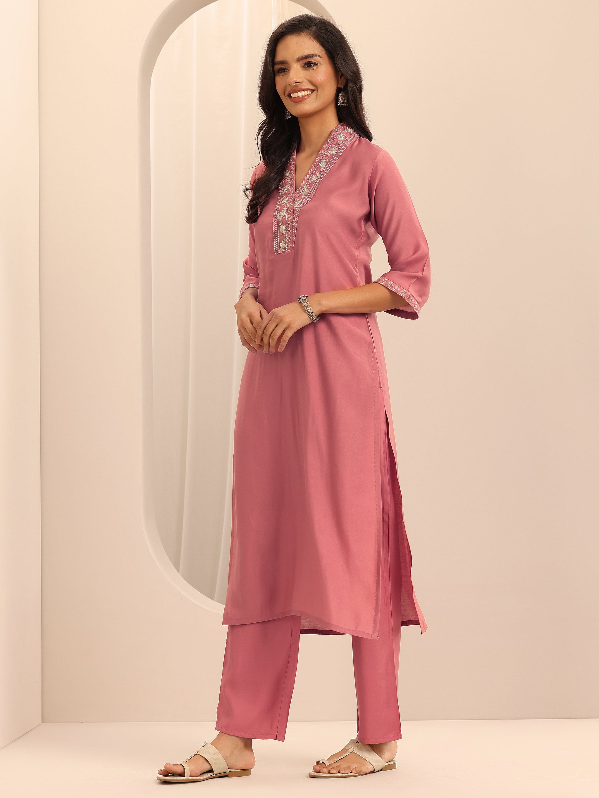Gerua Peach Embellished Silk Blend Straight Suit Set With Dupatta