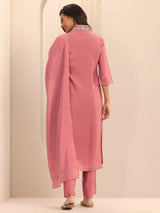Gerua Peach Embellished Silk Blend Straight Suit Set With Dupatta